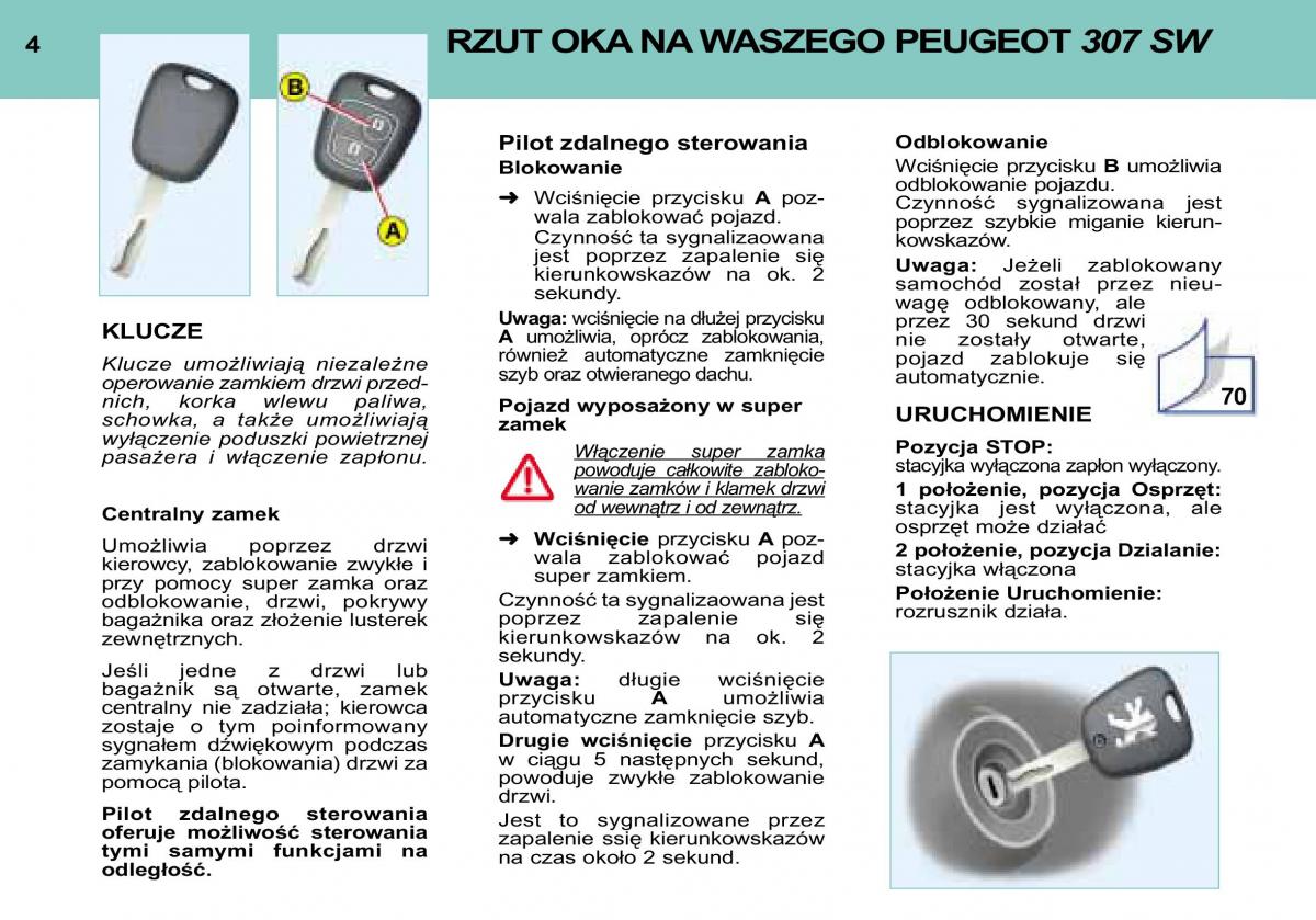 manual Peugeot 307 SW Peugeot 307 SW instrukcja / page 4