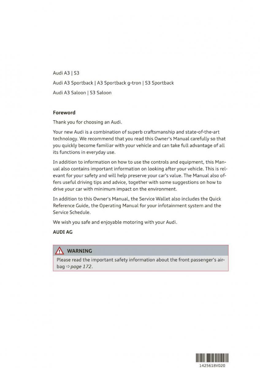 Audi A3 S3 III owners manual / page 3