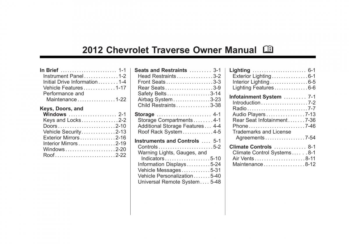 Chevrolet Traverse owners manual / page 1