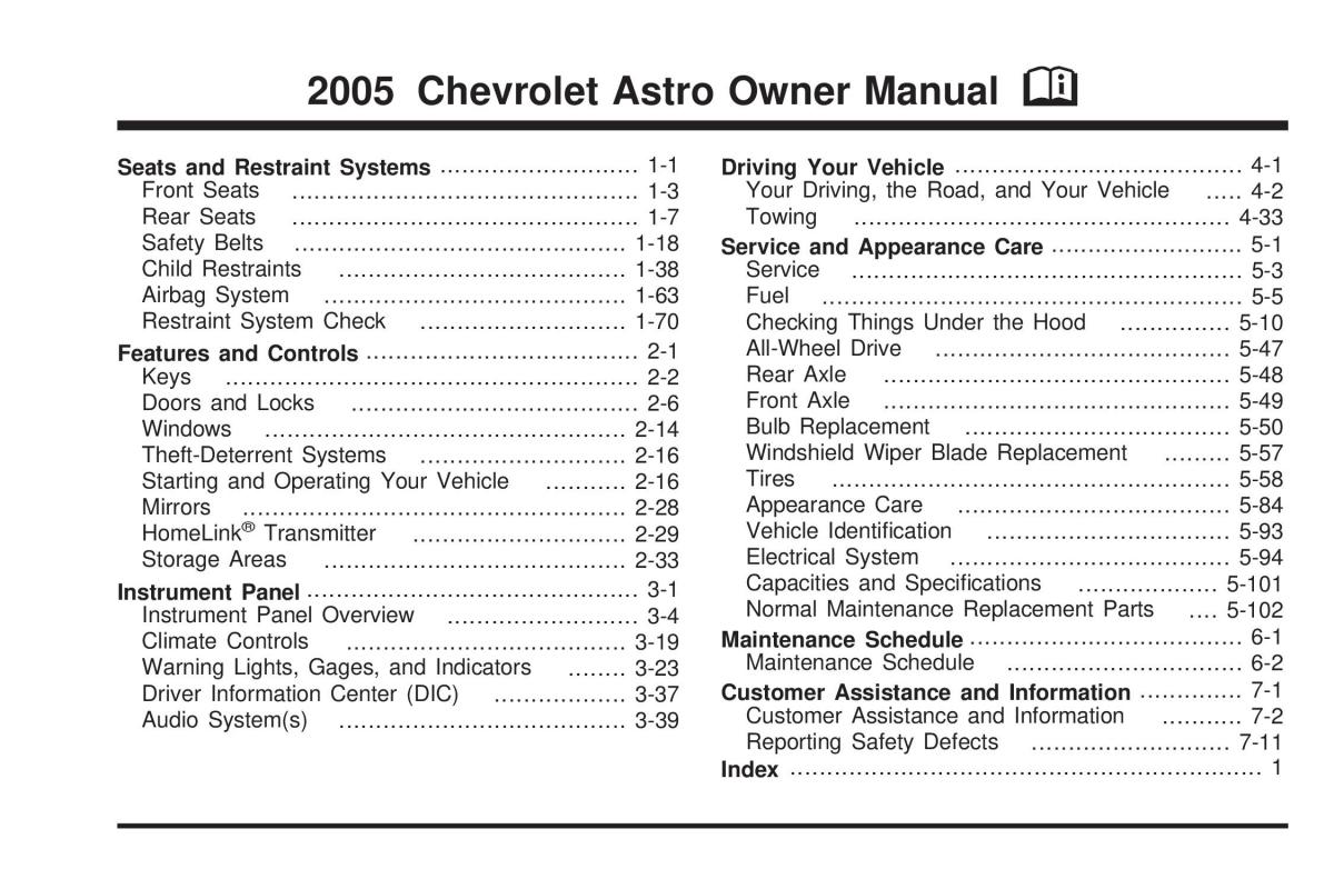 Chevrolet Astro II 2 owners manual / page 1