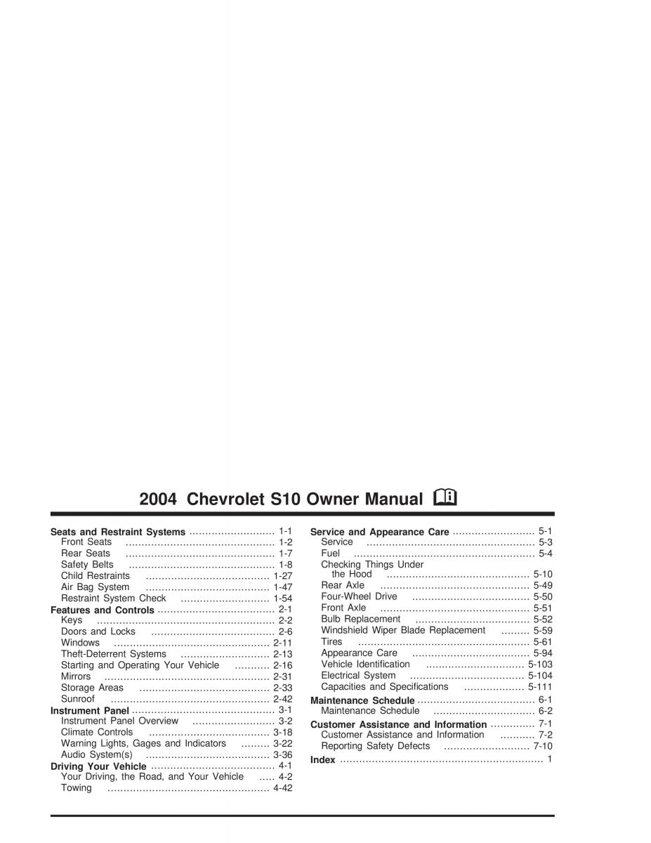Chevrolet S 10 owners manual / page 1