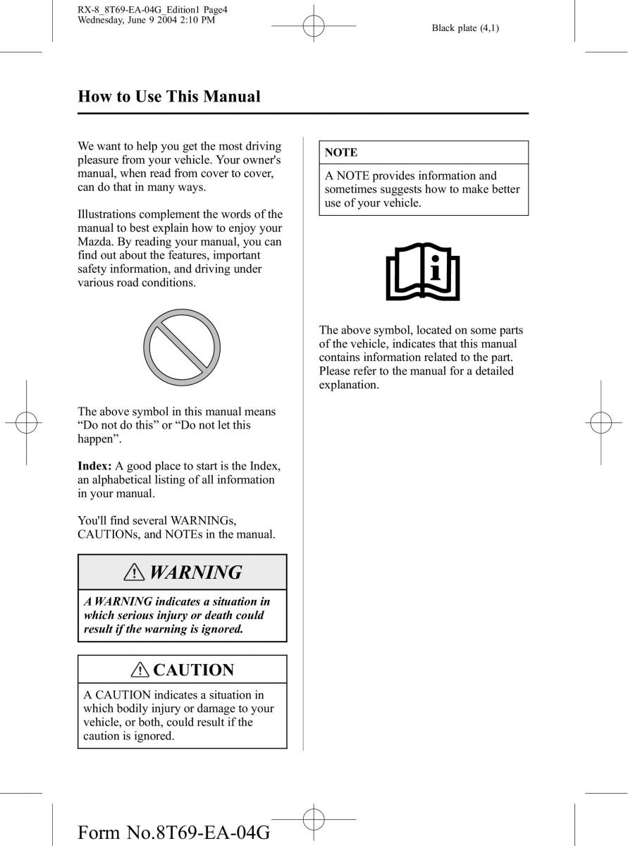 manual Mazda RX 8 Mazda RX 8 owners manual / page 4