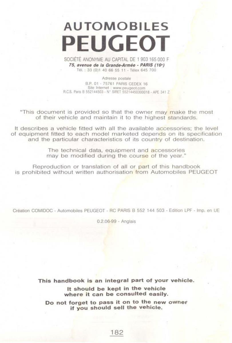 manual Peugeot 806 Peugeot 806 owners manual / page 101