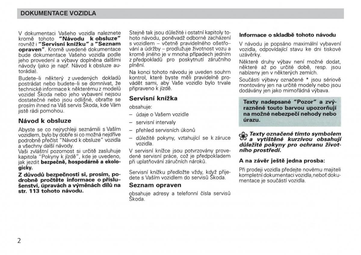 manual Skoda Felicia Skoda Felicja navod k obsludze / page 4