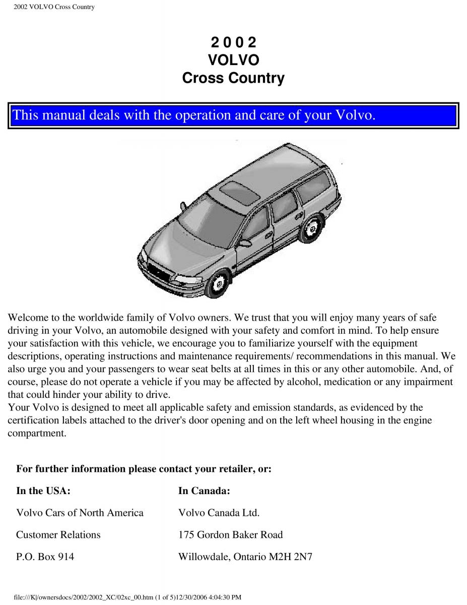 Volvo XC70 Cross Country owners manual / page 1