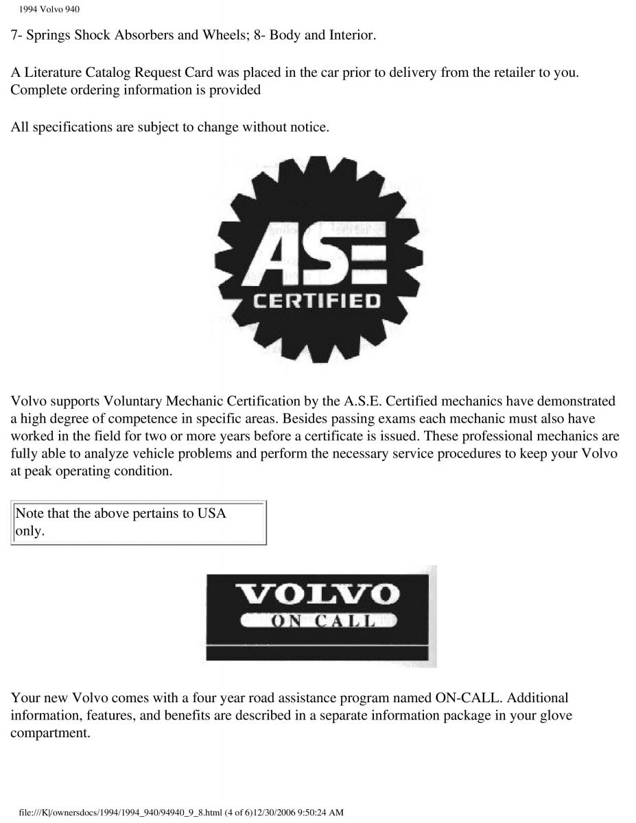 manual Volvo 940 Volvo 940 owners manual / page 200