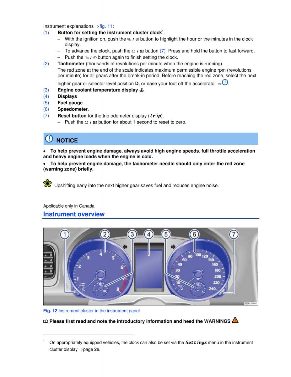 VW Golf VI 6 owners manual / page 12
