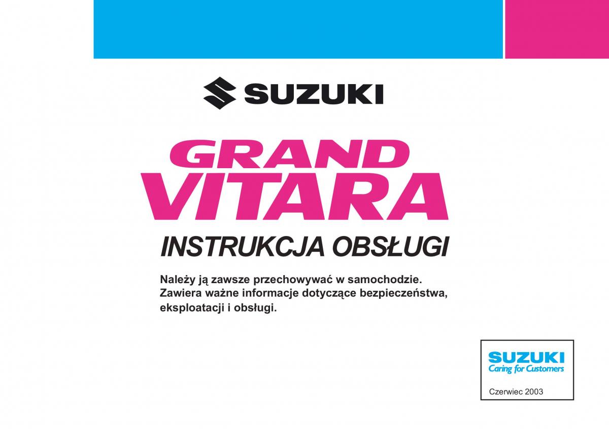 instrukcja obsługi Suzuki Grand Vitara Suzuki Grand Vitara I 1 instrukcja / page 1