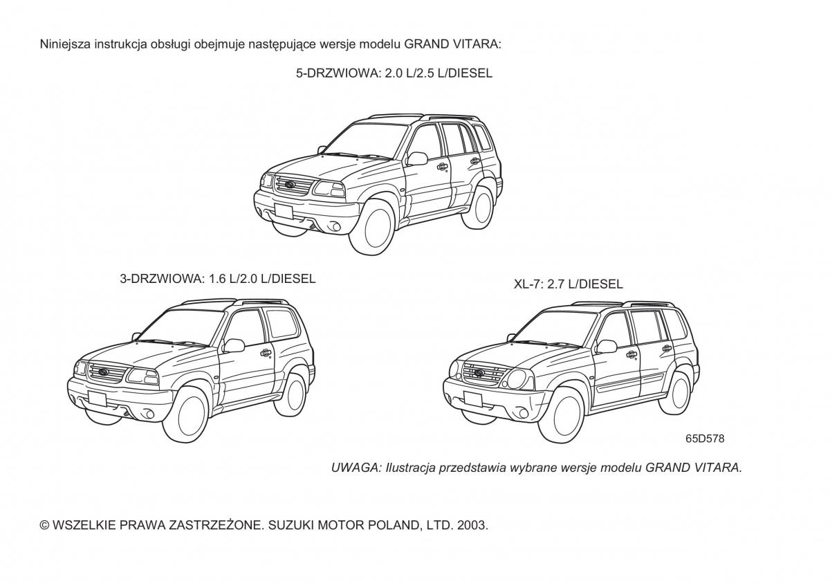 instrukcja obsługi Suzuki Grand Vitara Suzuki Grand Vitara I 1 instrukcja / page 2