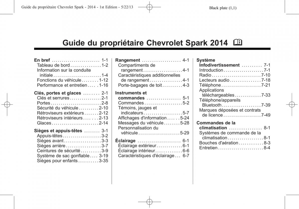 Chevrolet Spark M300 manuel du proprietaire / page 1