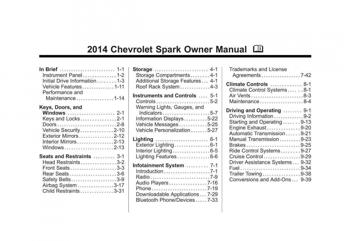 Chevrolet Spark M300 owners manual / page 1