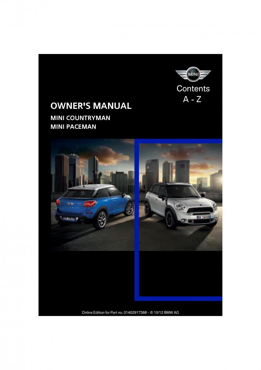 Mini Paceman owners manual / page 1