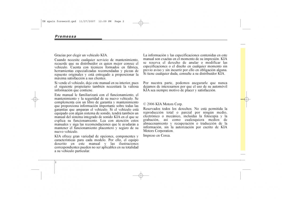 KIA Carens II 2 manual del propietario / page 2