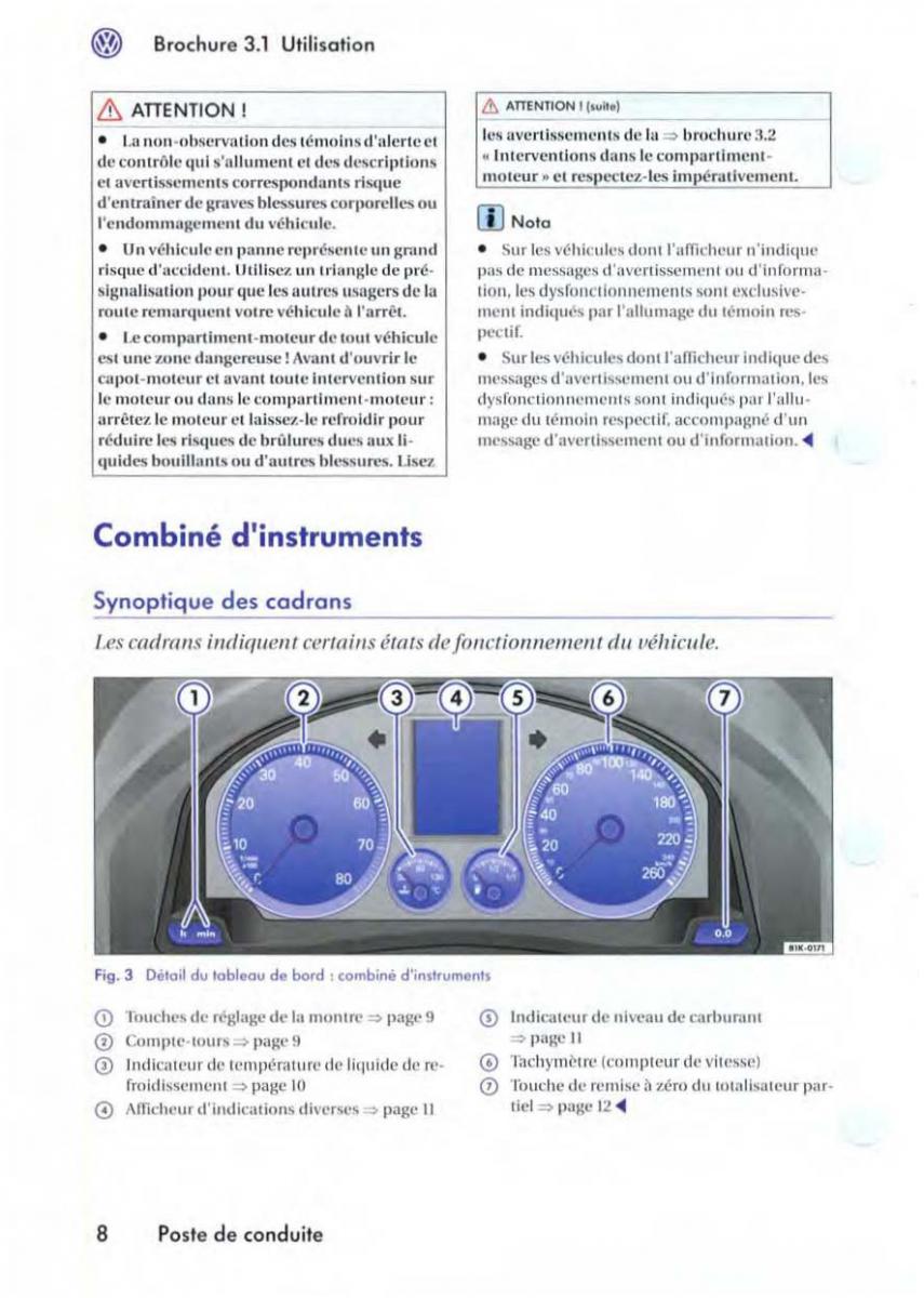 VW Golf V 5 manuel du proprietaire / page 11