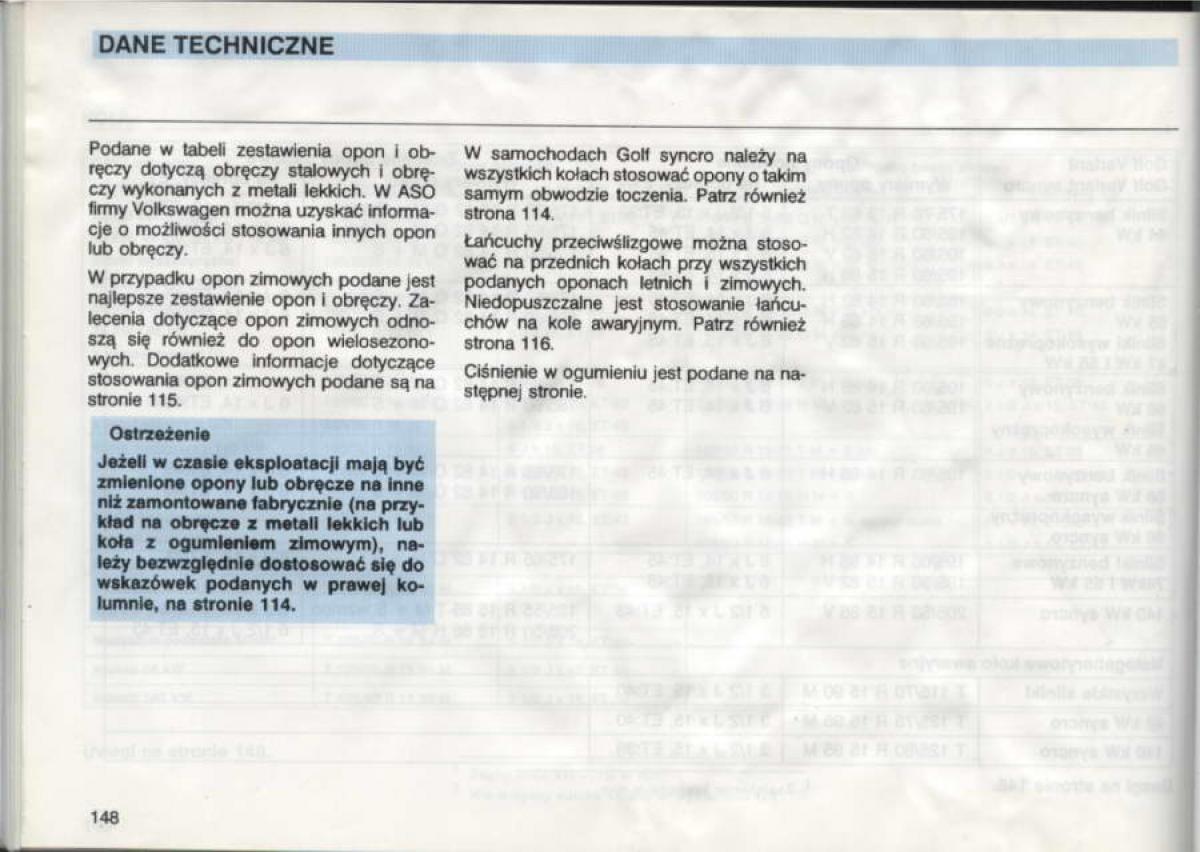 VW Golf III 3 instrukcja obslugi / page 146