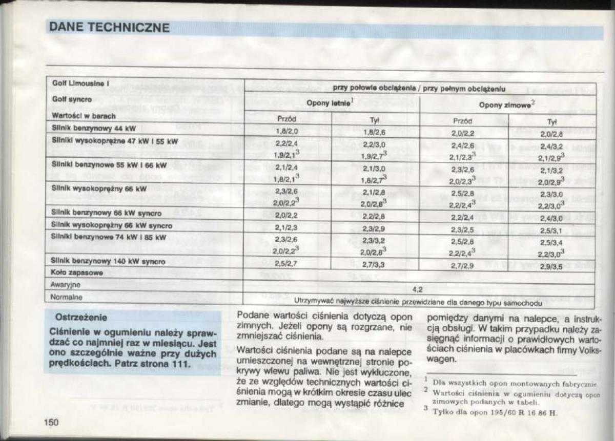 VW Golf III 3 instrukcja obslugi / page 148