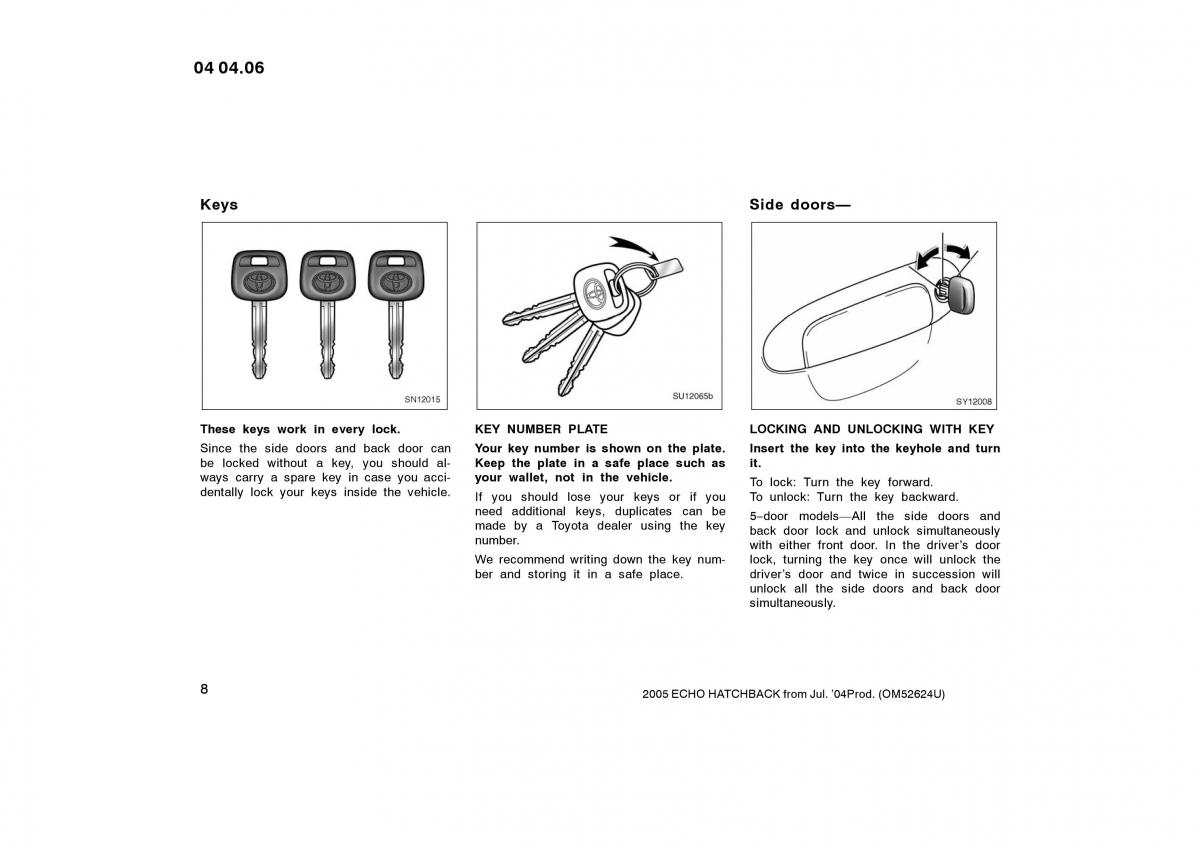 manual  Toyota Yaris I owners manual / page 8