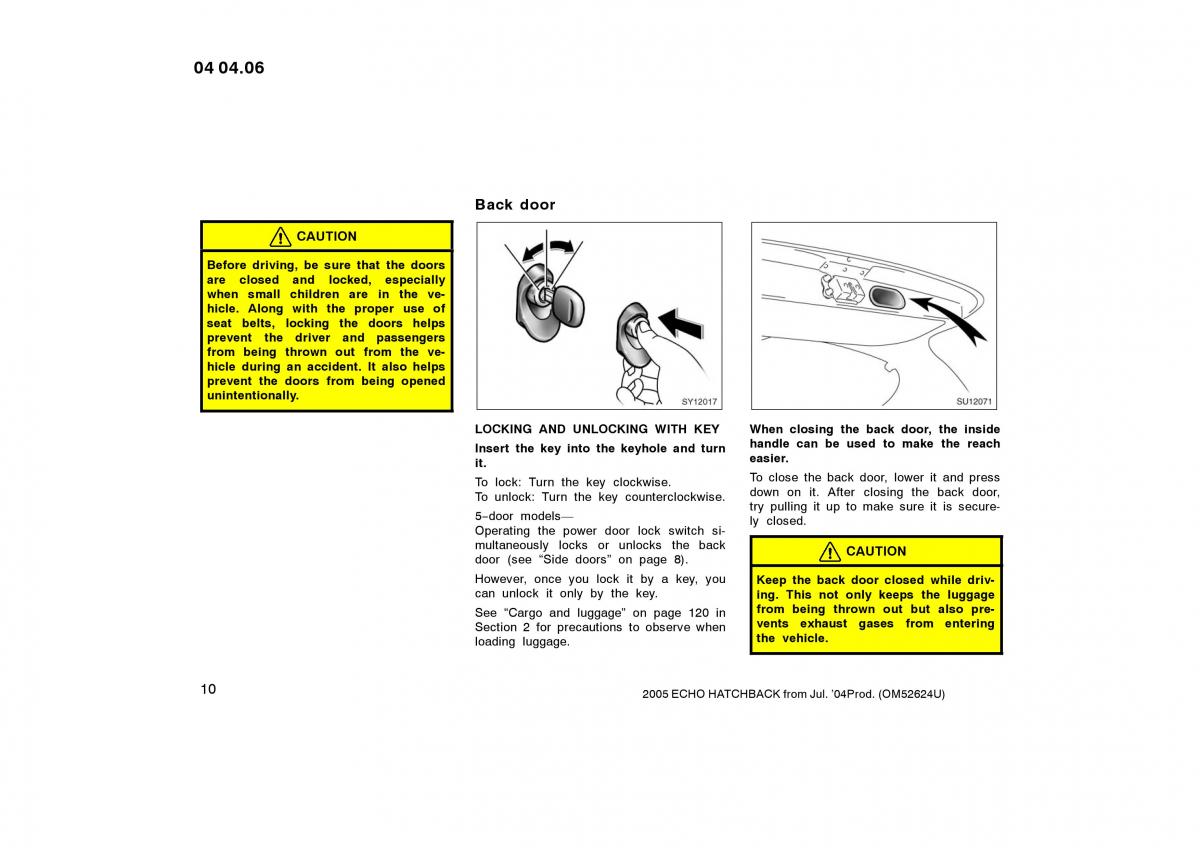 manual  Toyota Yaris I owners manual / page 10
