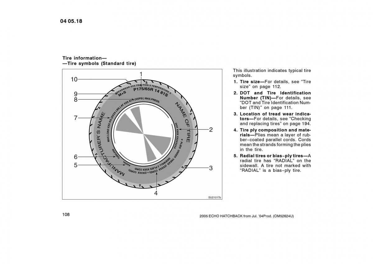 Toyota Yaris I owners manual / page 108