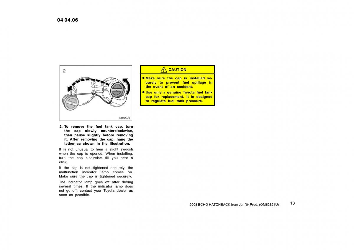 manual  Toyota Yaris I owners manual / page 13