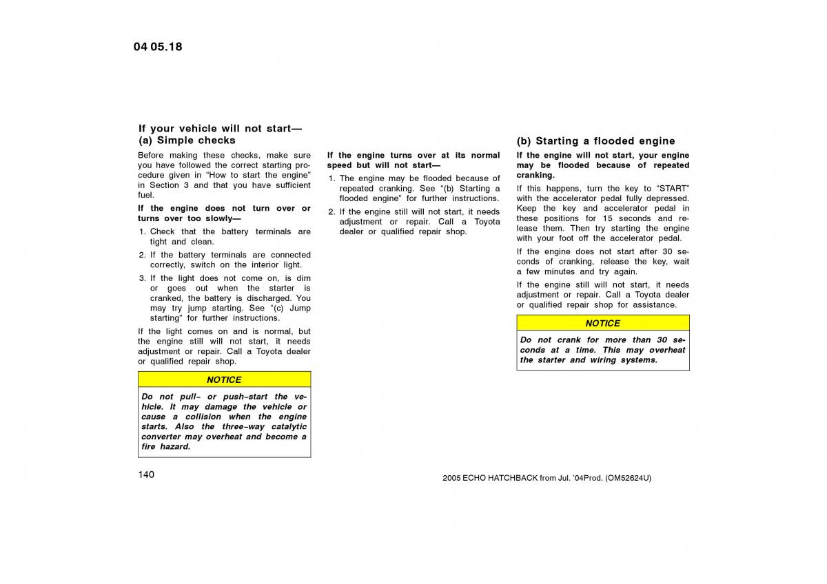 Toyota Yaris I owners manual / page 140