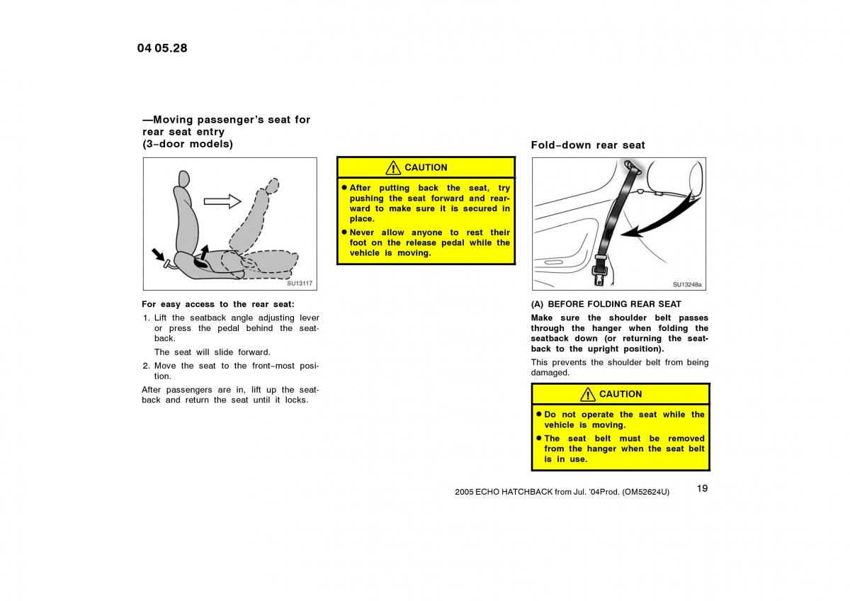 manual  Toyota Yaris I owners manual / page 19