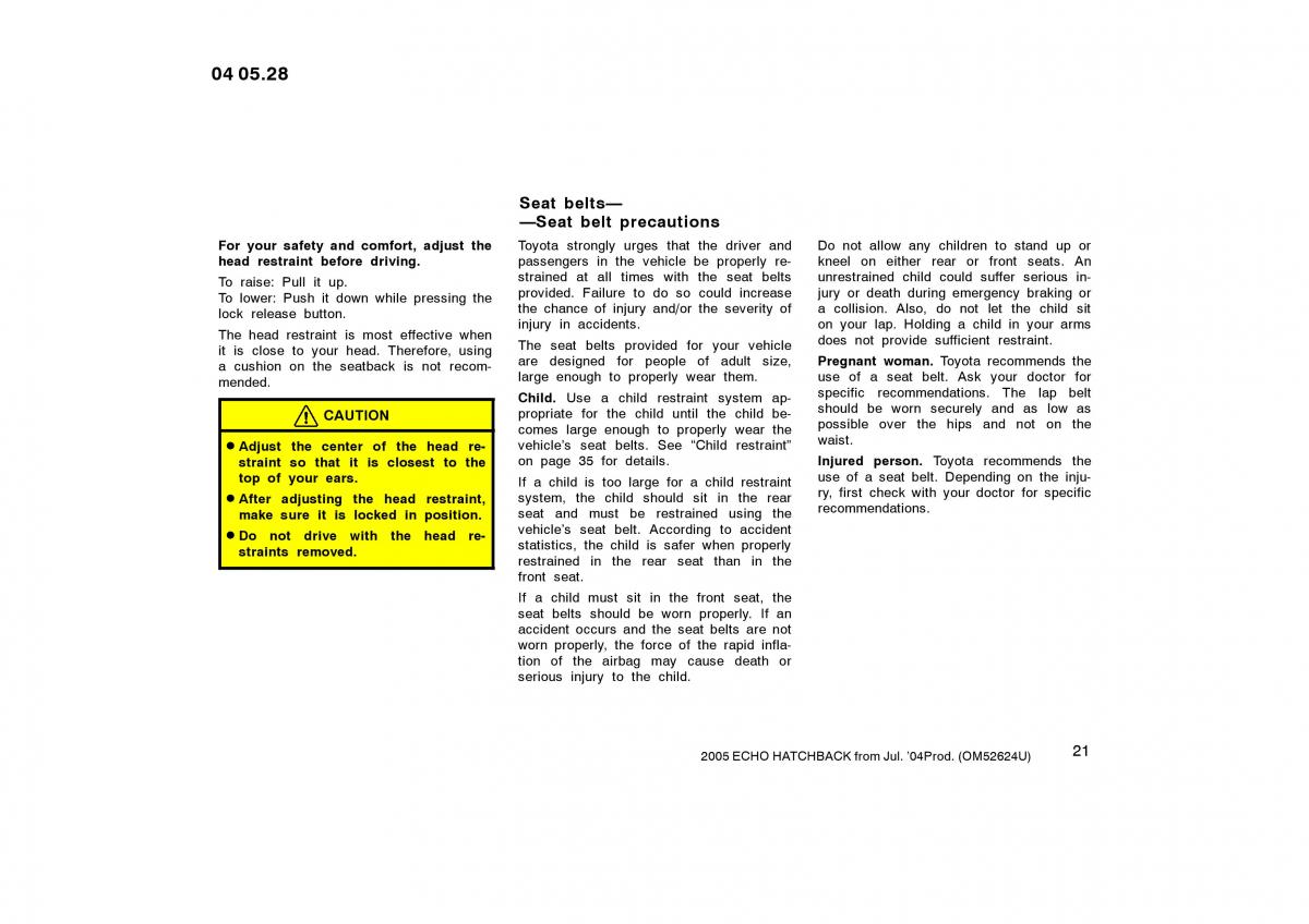 manual  Toyota Yaris I owners manual / page 21