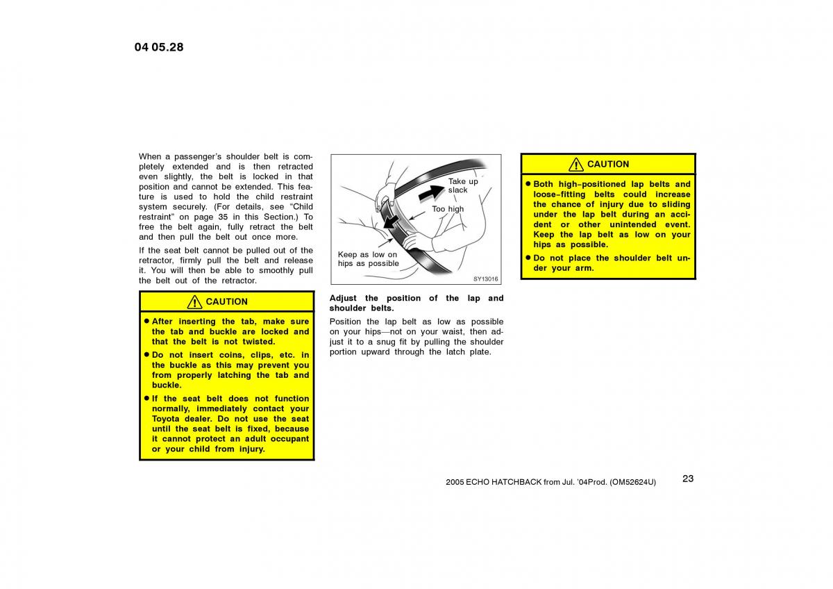 Toyota Yaris I owners manual / page 23