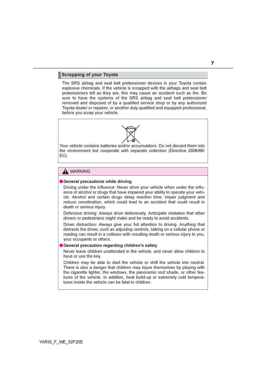 Toyota Yaris III 3 owners manual / page 7