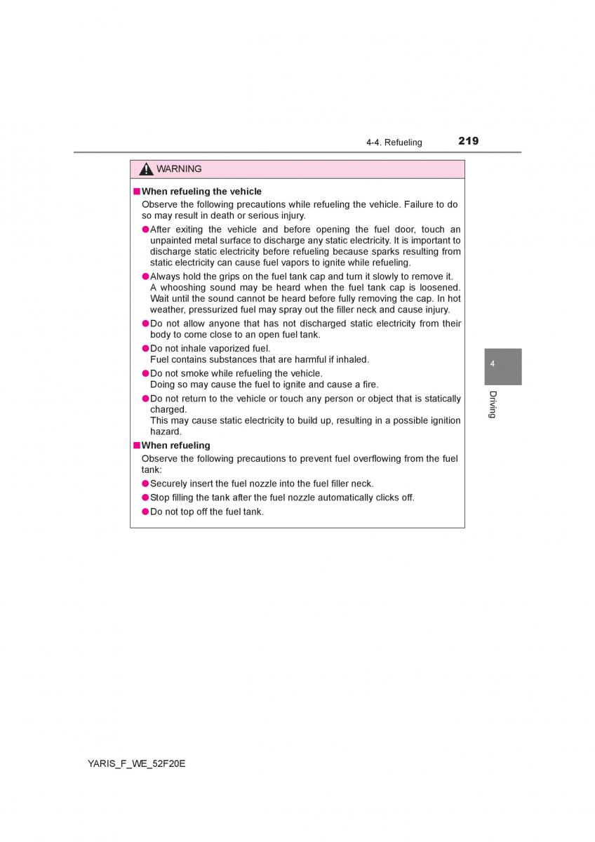Toyota Yaris III 3 owners manual / page 219