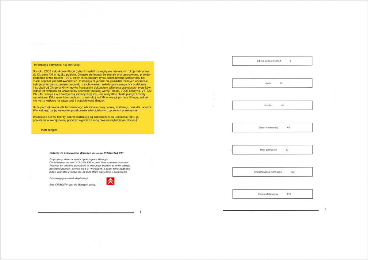 Citroen XM instrukcja obslugi / page 1