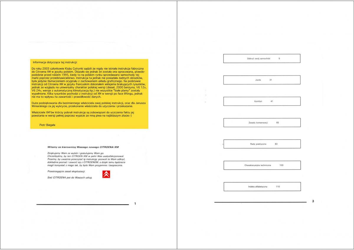 manual  Citroen XM instrukcja / page 1