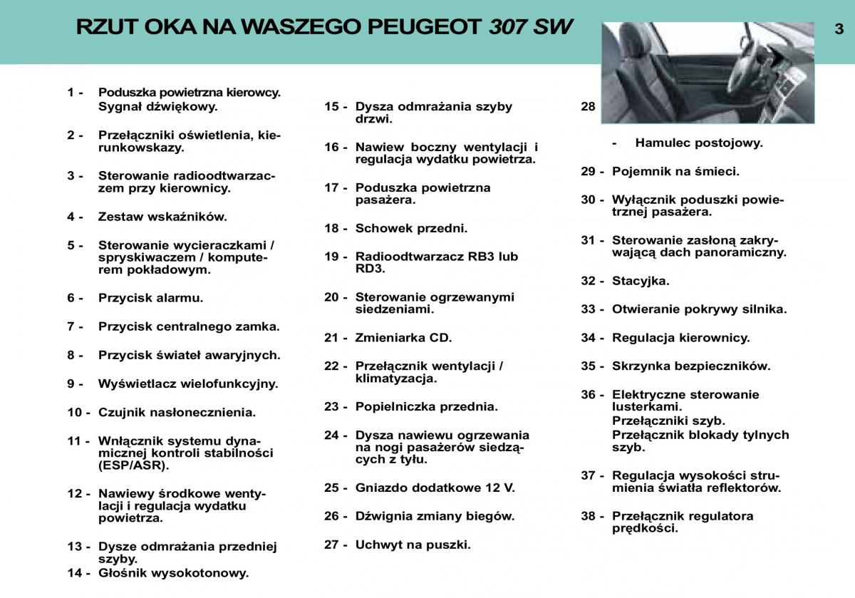 manual  Peugeot 307 SW instrukcja / page 3