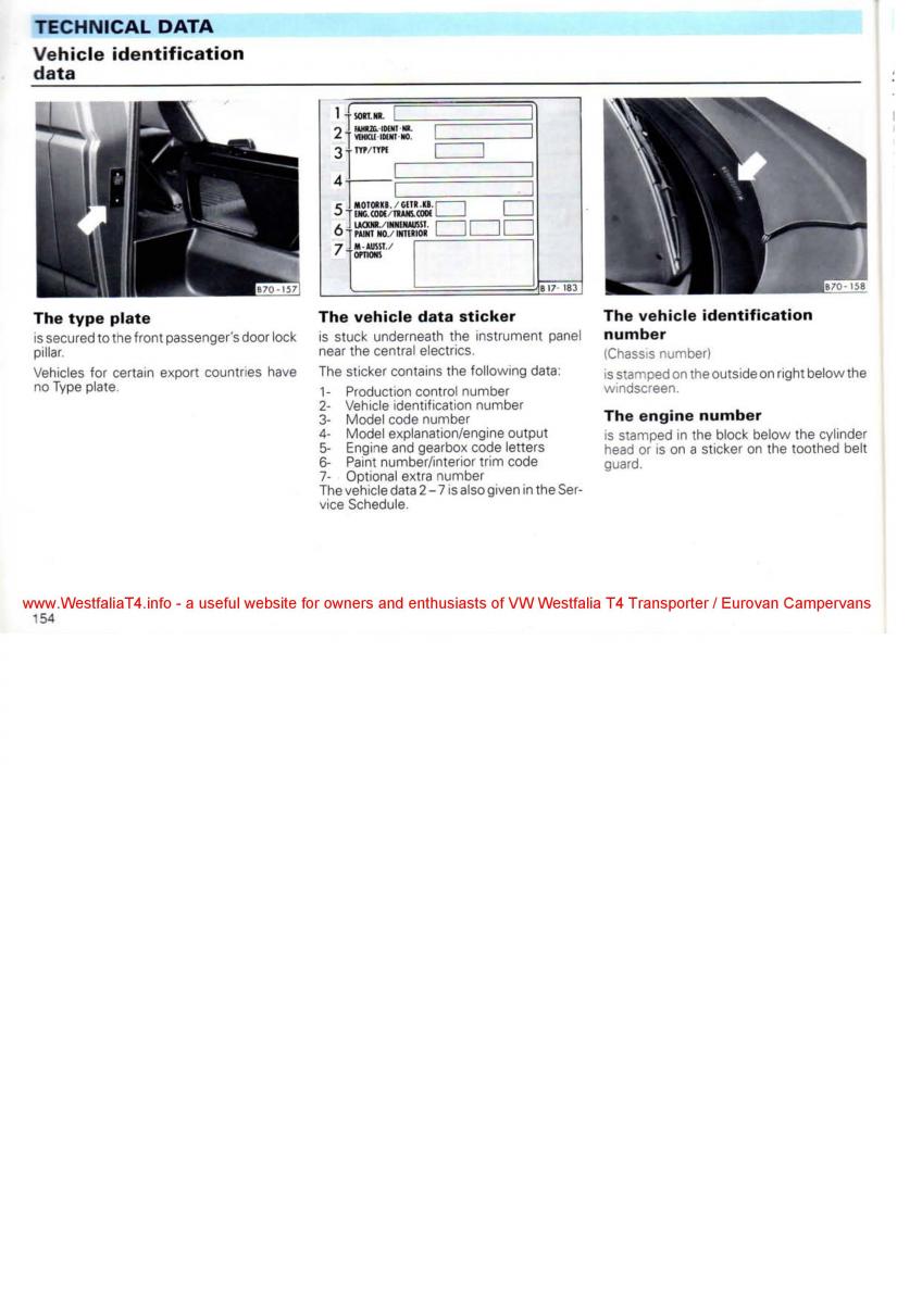 VW Transporter T4 Westfalia oweners manual / page 156
