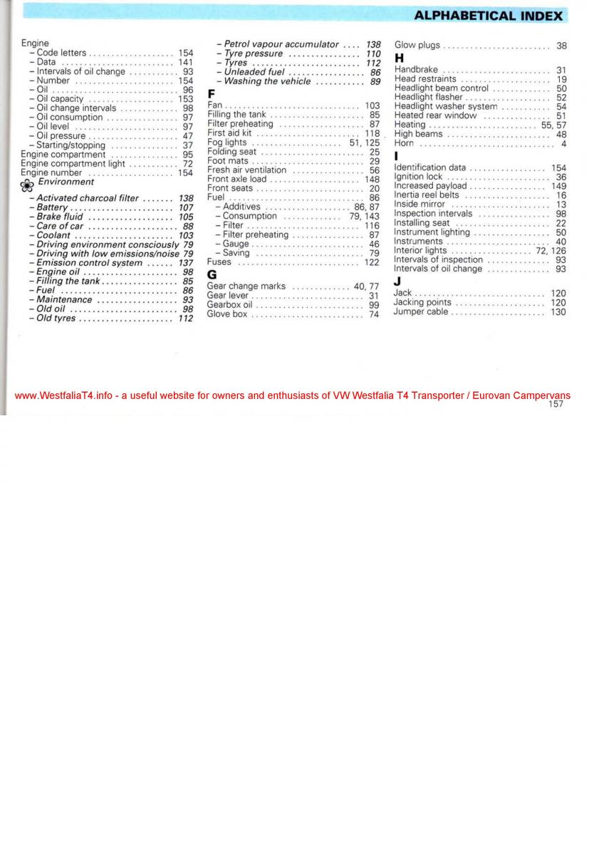 VW Transporter T4 Westfalia oweners manual / page 159