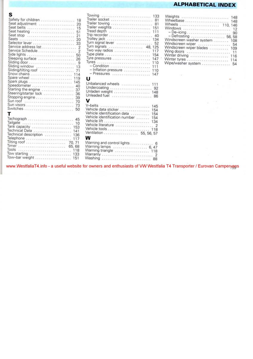 manual  VW Transporter T4 Westfalia oweners manual / page 161