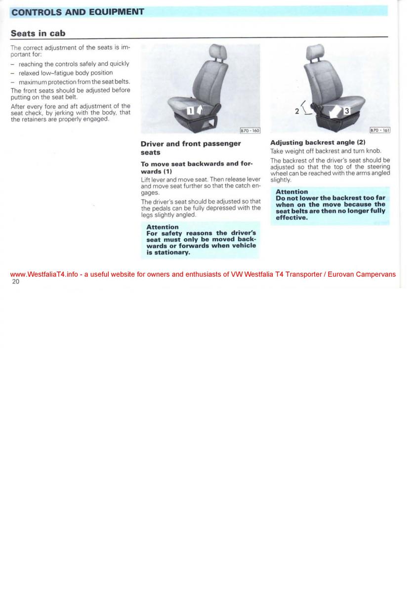 manual  VW Transporter T4 Westfalia oweners manual / page 22