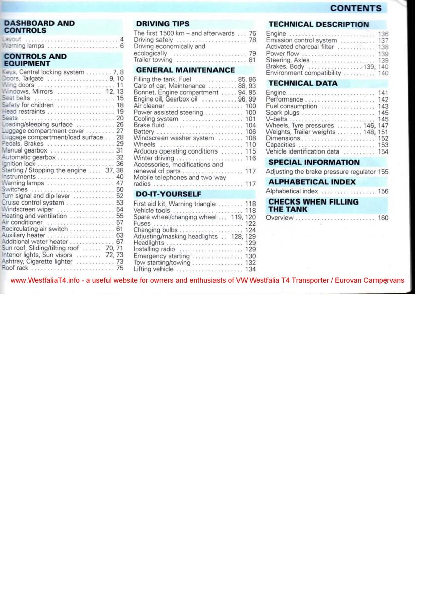 manual  VW Transporter T4 Westfalia oweners manual / page 5