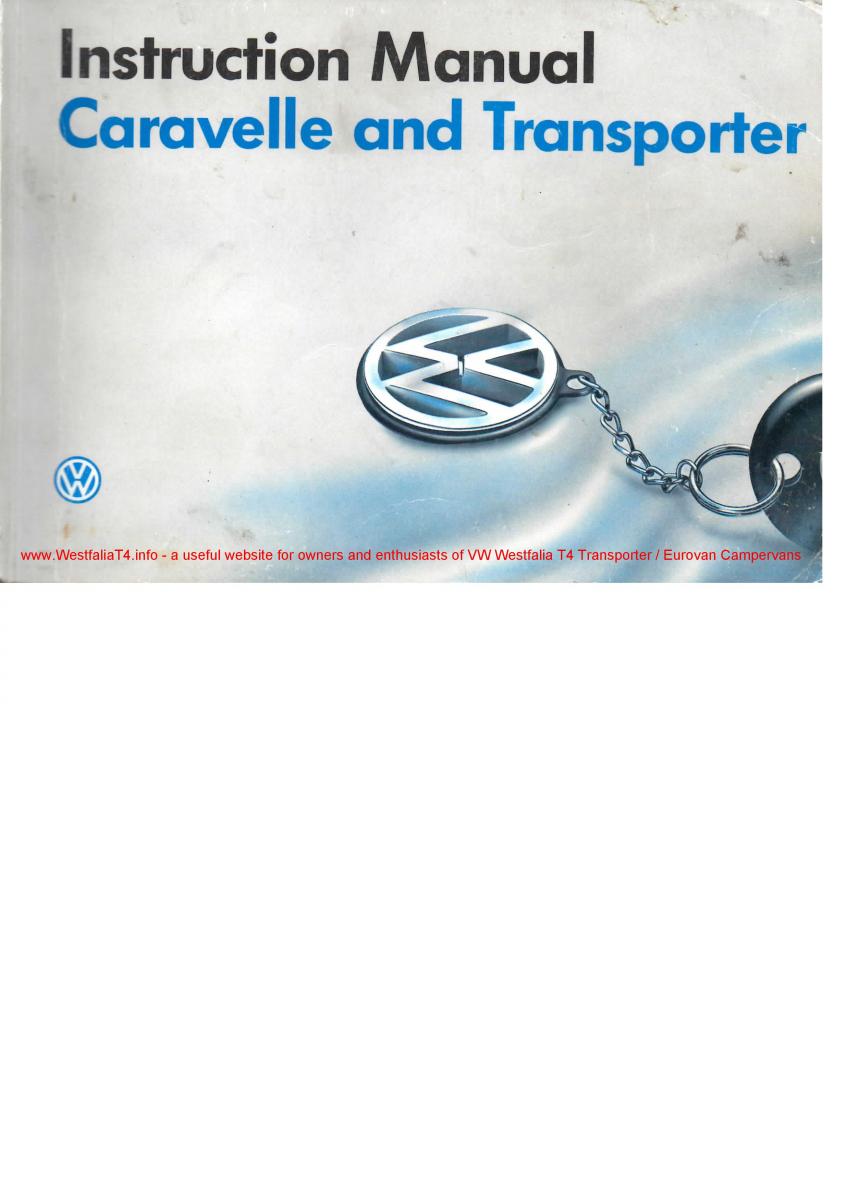 manual  VW Transporter T4 Westfalia oweners manual / page 1