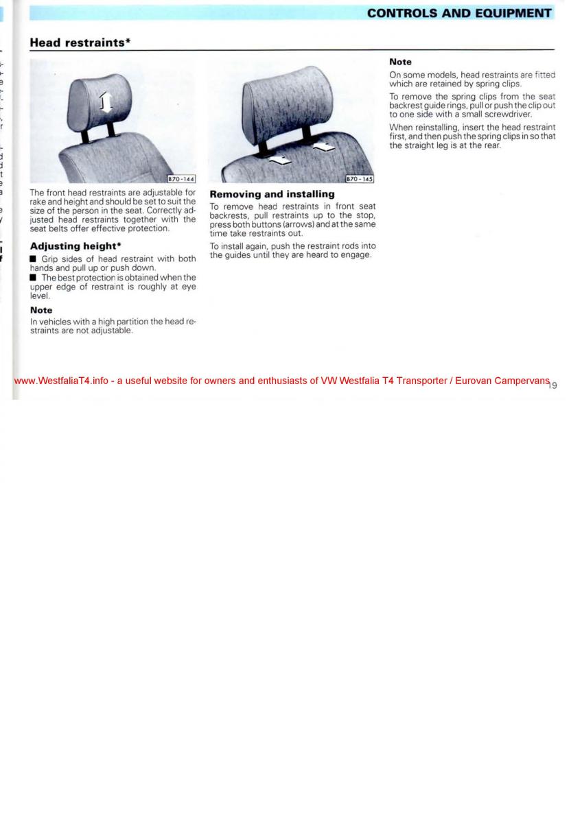 VW Transporter T4 Westfalia oweners manual / page 21