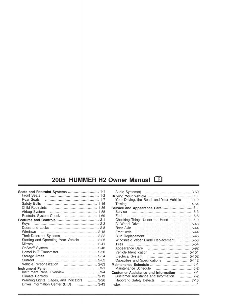 Hummer H2 owners manual / page 1