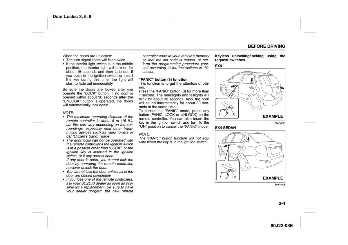 Suzuki SX4 owners manual / page 17