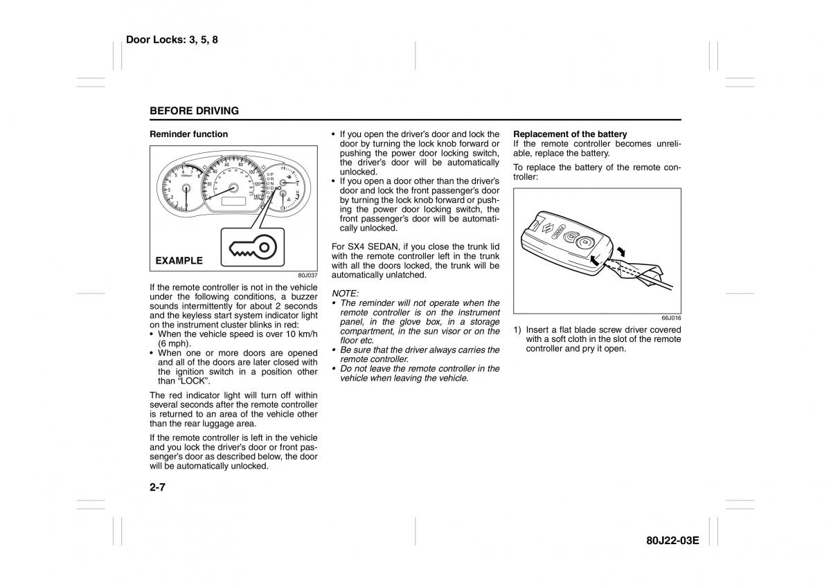 Suzuki SX4 owners manual / page 20
