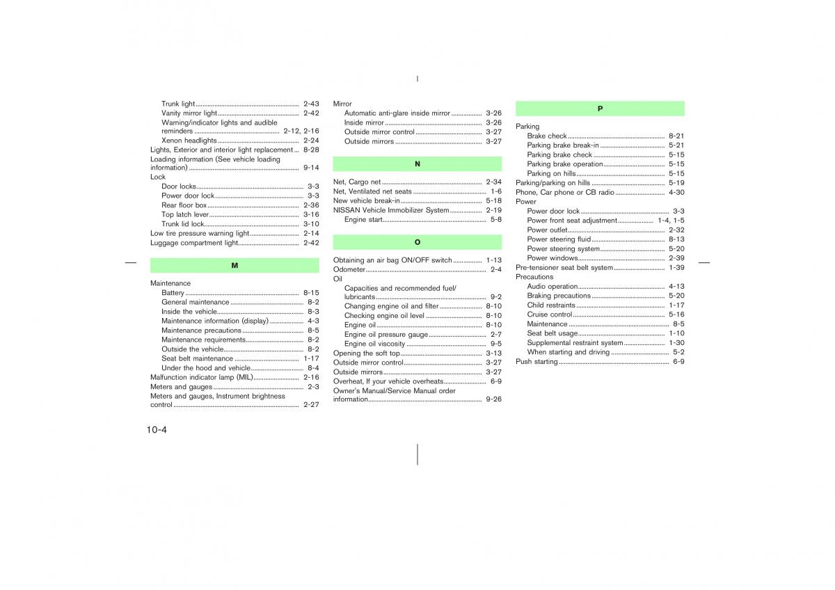 Nissan 350Z Fairlady Z owners manual / page 291