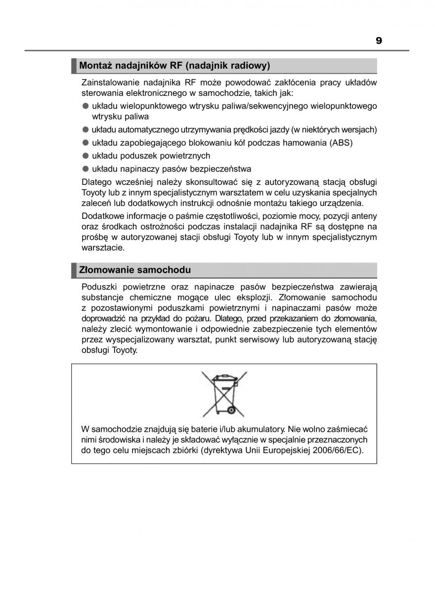 Toyota Corolla XI 11 E160 instrukcja obslugi / page 9