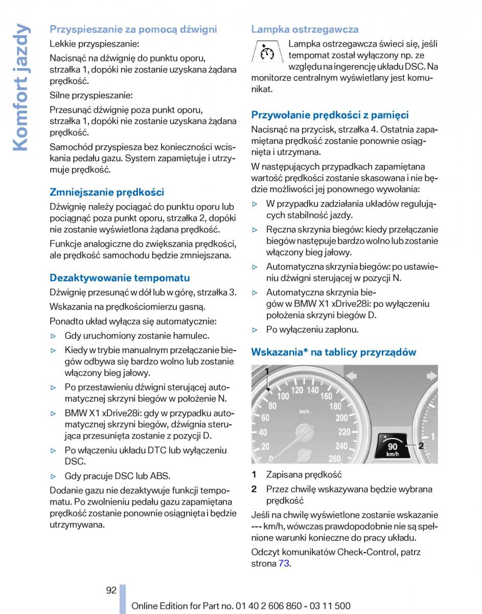 BMW X1 E84 instrukcja obslugi / page 92