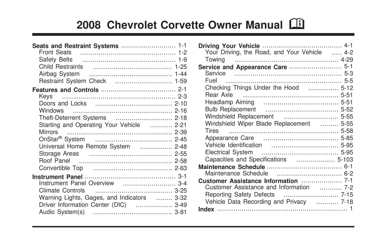manual  Chevrolet Corvette C5 owners manual / page 1
