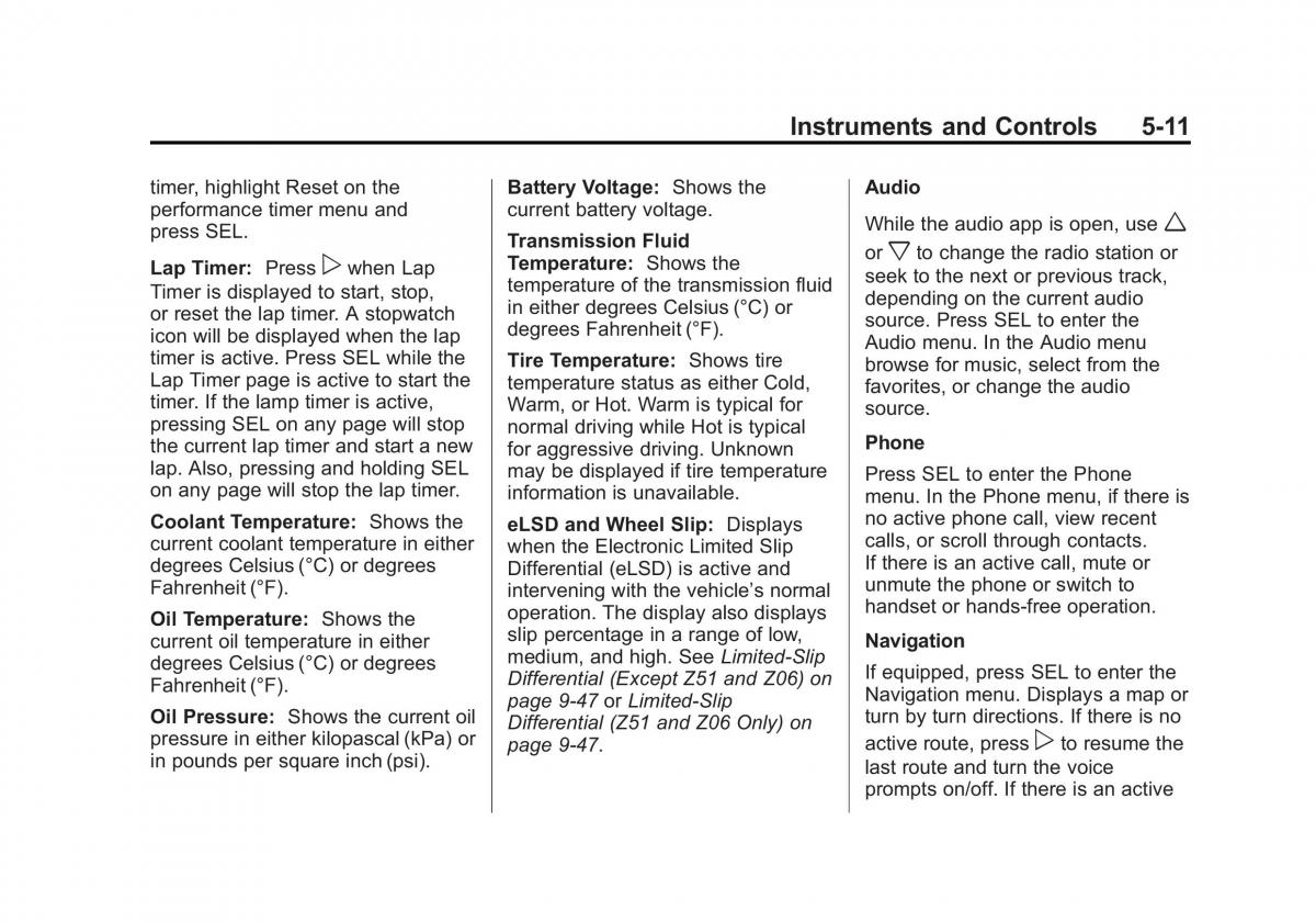 Chevrolet Corvette C7 owners manual / page 116
