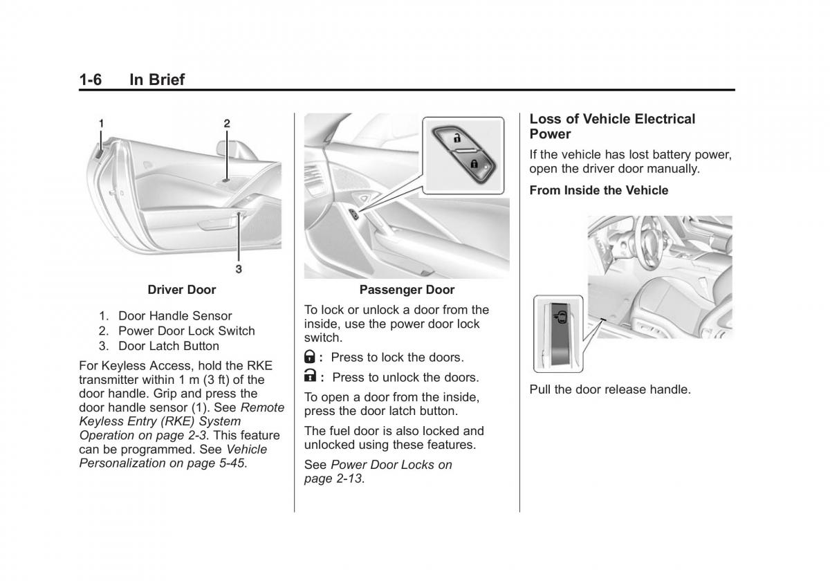 Chevrolet Corvette C7 owners manual / page 13
