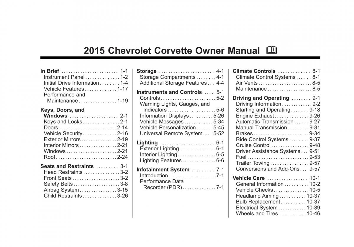 manual  Chevrolet Corvette C7 owners manual / page 2